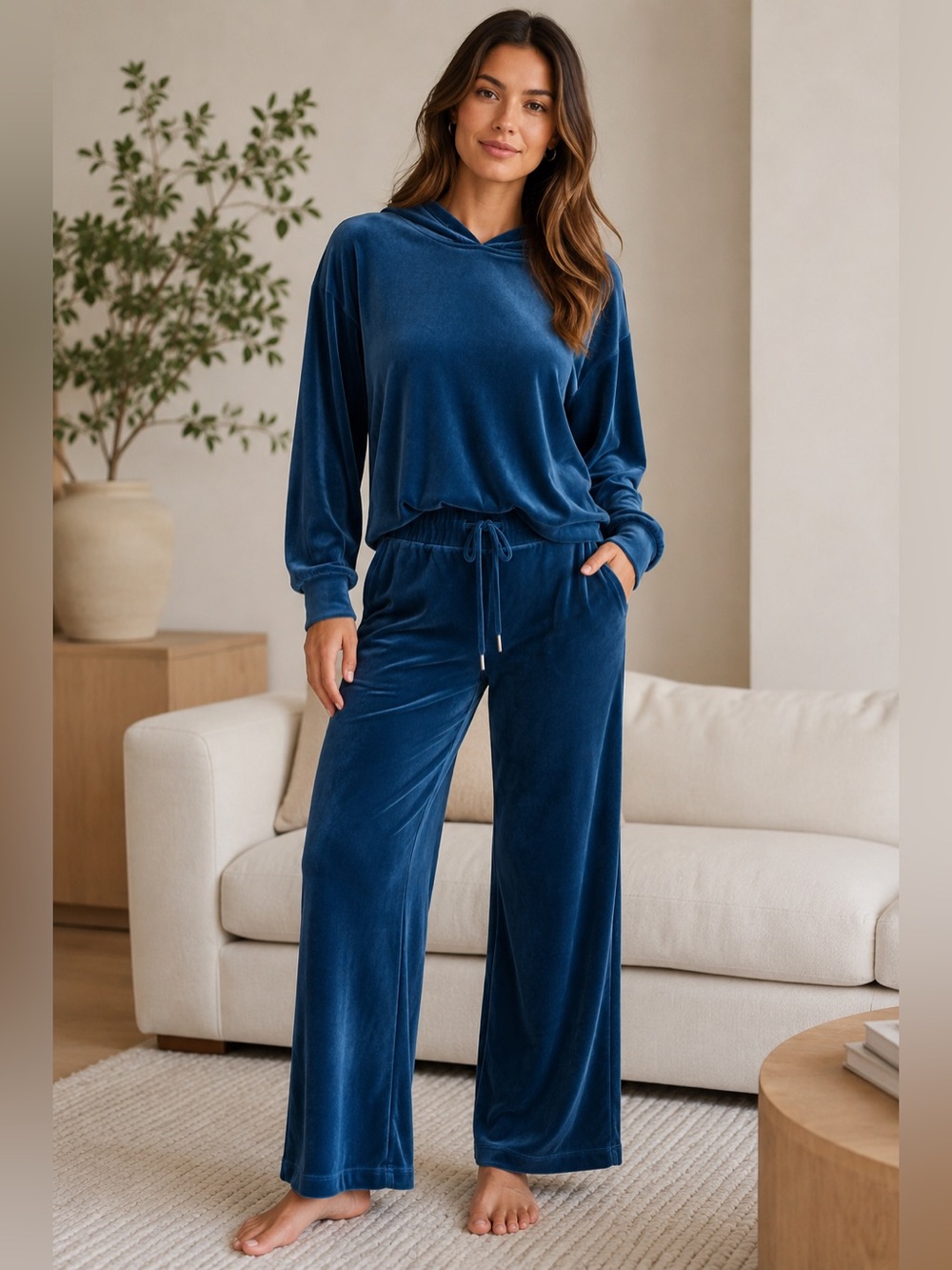 Alfani Intimates Deep Blue Velour Wide Leg Lounge Pants - Size M
